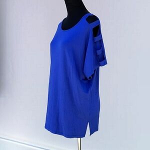 Yelete Vibrant Royal Blue Elegance - Trendy Oversized Cold-Shoulder Top Sz S